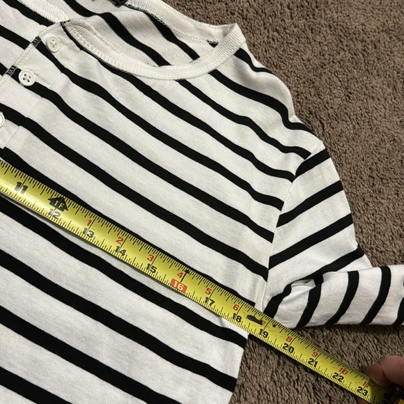 Love Peace & Lazy Days Striped Long Sleeve Tee-M-Semi Cropped-Cotton-White/Black - Picture 9 of 13